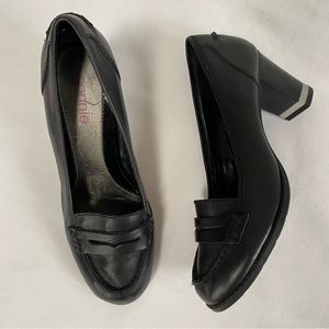 Connie Chunky Block Heel Leather Heels 9 Black